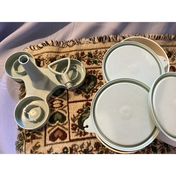 Vintage Tupperware Light Blue Condiment Caddy with 3 Cups & Lids #757-4 USA Made - Picture 11 of 11